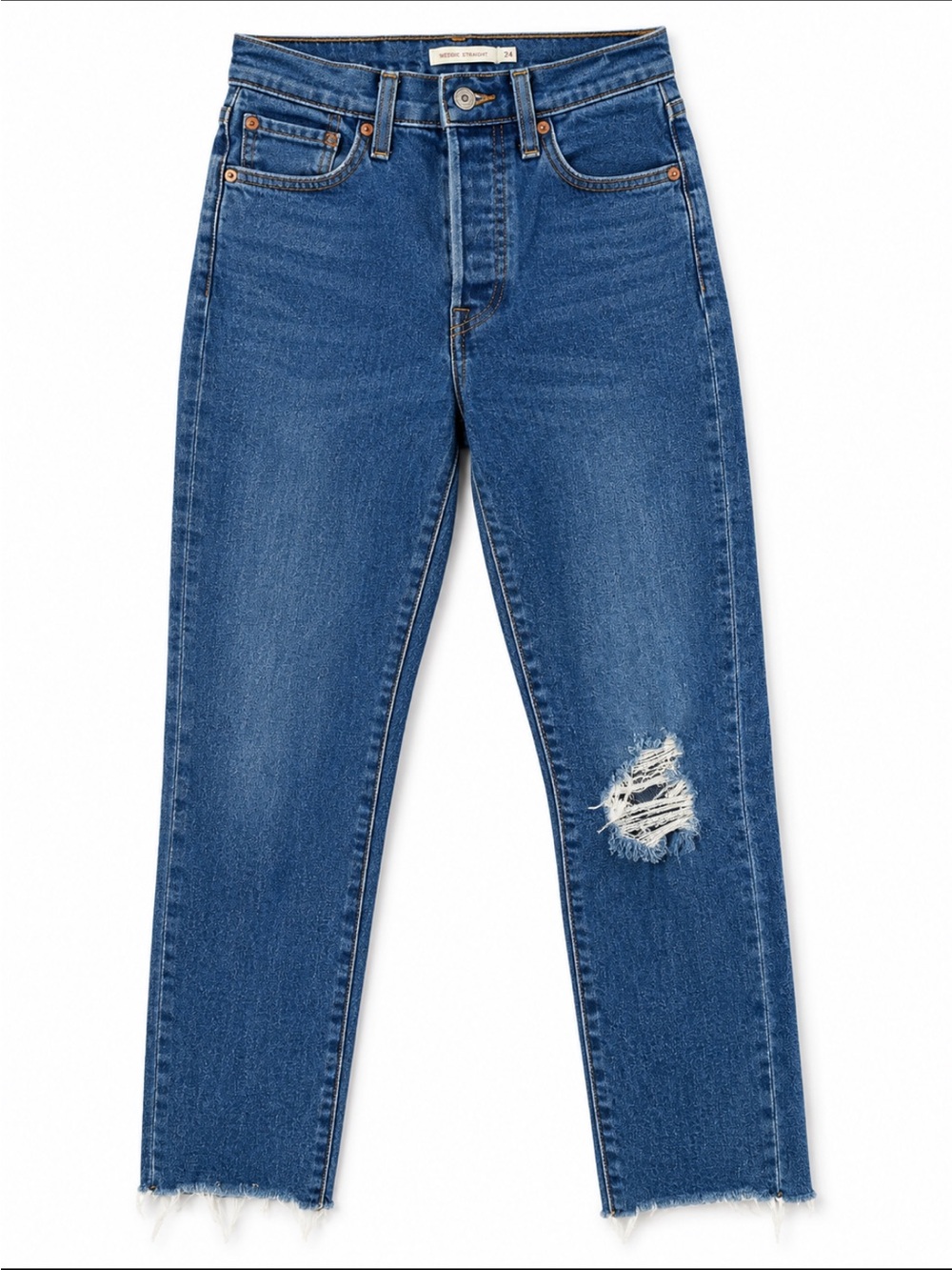 Levi’s Wedgie Straight Jeans Women’s Size 24 High Rise Distressed Raw Hem